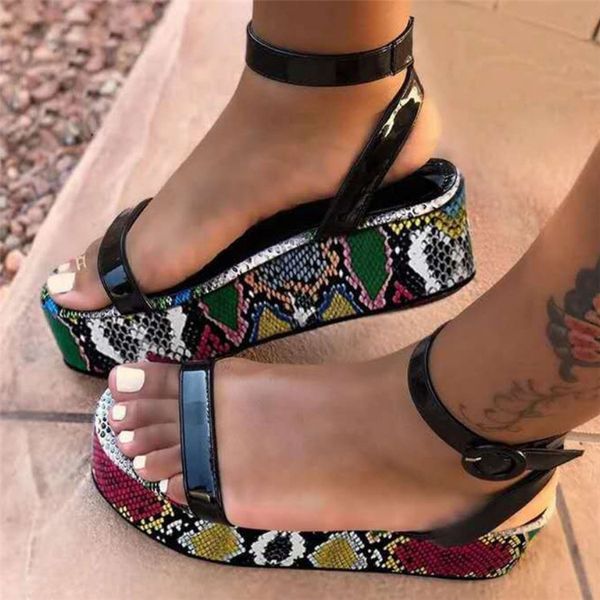 

2020 women sandals plus size wedges shoes for women high heels ankle sandals summer shoes flop chaussures femme platform, Black