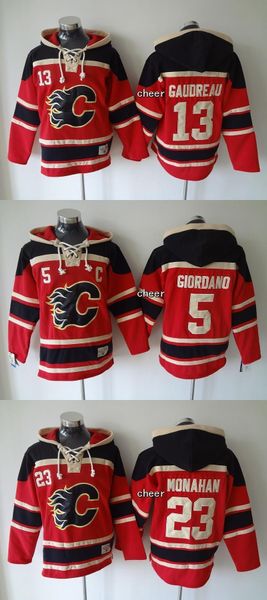 

2015 customize wholesale men's calgary flames #5 giordano #13 gaudreau #23 monahan hooded jerseys hockey hoodies jerseys sweatshirts, Black;red