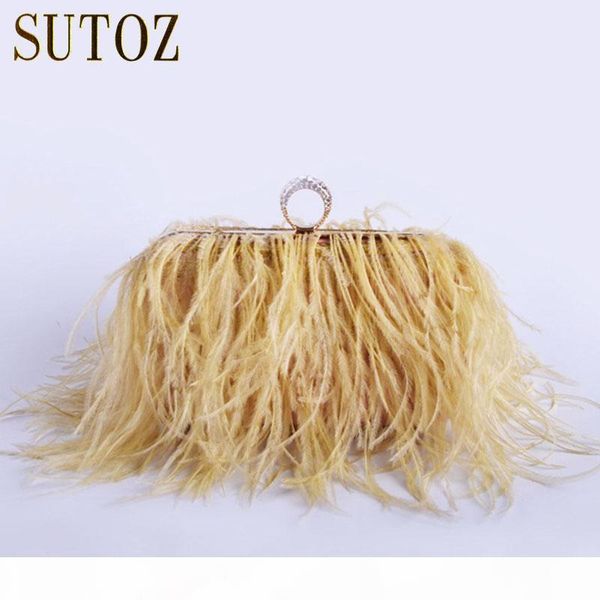 

ostrich feathers fur clutch evening bags women's handbag purse pouch crossbody bag messenger lady's purse party bag ba379