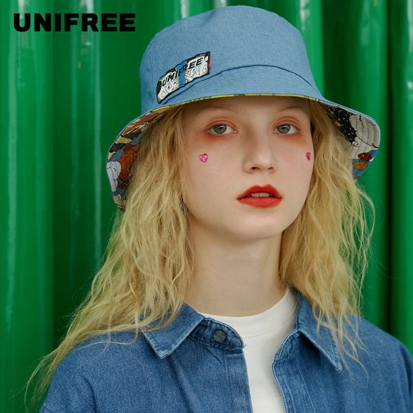 

unitrend fisherman's hat leisure cartoon wide eaves sunshade windproof hat children 2020 spring new u201w039c1w1, Blue;gray