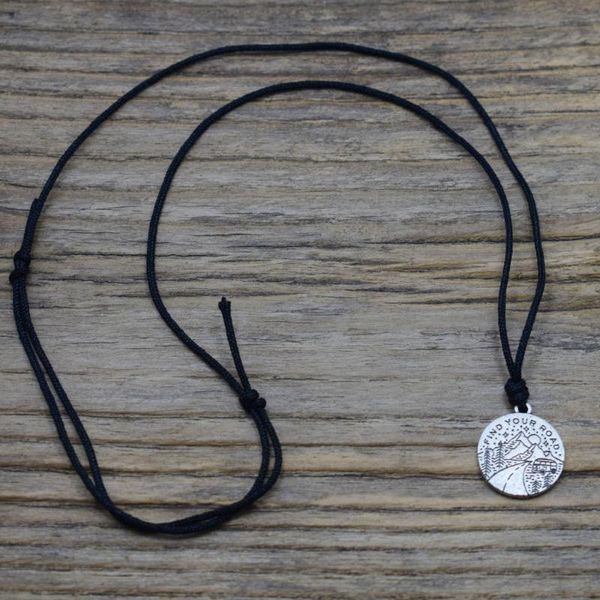 

mountain charm necklace-find your road necklace hippy love bus jewelry with adjustable rope husband gift, Silver
