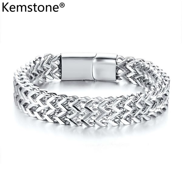 

kemstone fashion bright silver color stainless steel double layers arrow-shaped bracelet for men, Black