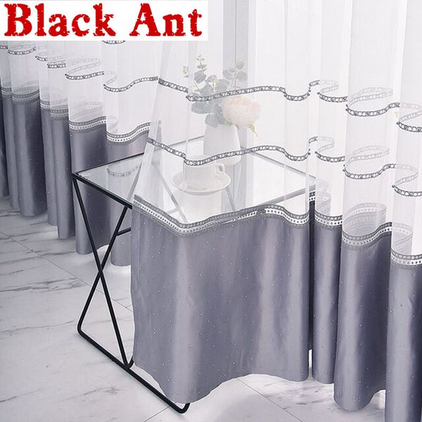 

curtain & drapes nordic grey nail bead tulle for living room delicate sheer voile and cloth splice window screen decor bedroom x781f4