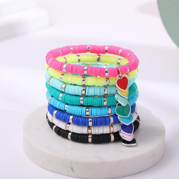 

6mm polymer clay beads heart charm bracelets for women bohemian stretch bracelet handmade surf jewelry, Golden;silver