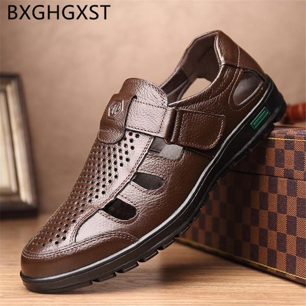 

summer sandals men casual shoes formal dresses gladiator sandals for mens genuine leather shoes for men dress 2020, Black
