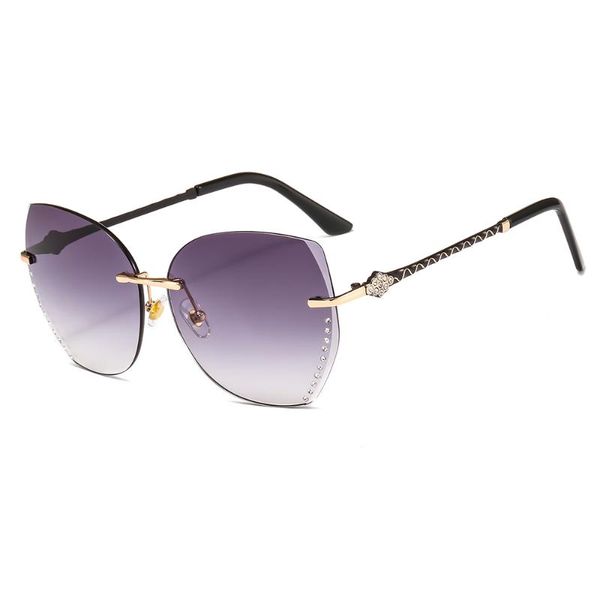 

2020 fashion rimless diamond sunglasses women brand designer summer vintage shades plastic lenses alloy frame l962 uv400 eyewear, White;black