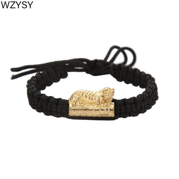 

thailand popular black 8mm 10 mm adjustable cotton hand rope simple alloy tiger charm pendant hand rope for men and women, Golden;silver