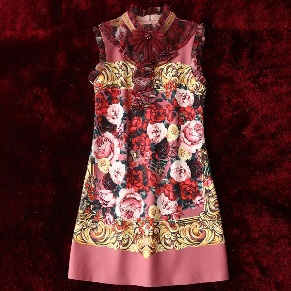 

1105 2019 бесплатная доставка flora печати платье veat платье crew neck рукавов beads пром мода женская одежда yimi, White;black