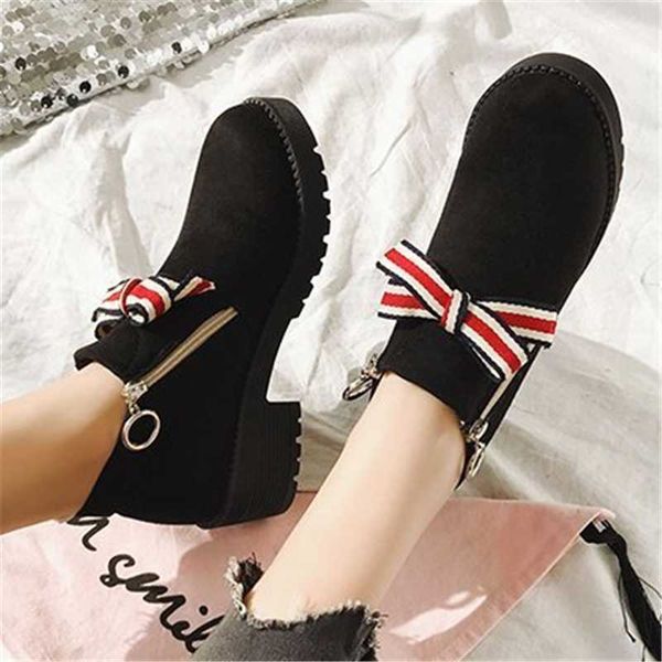 

2020 winter women's boots fashion side zipper short boots bow knot round toe square-heel suede mid heel women's ankle w146, Black