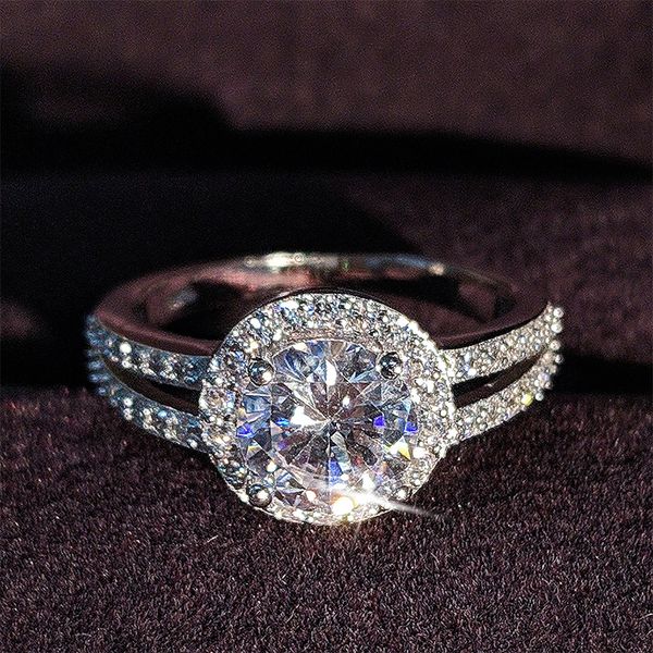 

solid 925 sterling silver wedding engagement rings halo rings for women wholesale jewelry finger 2020 new fashion r211as, Golden;silver