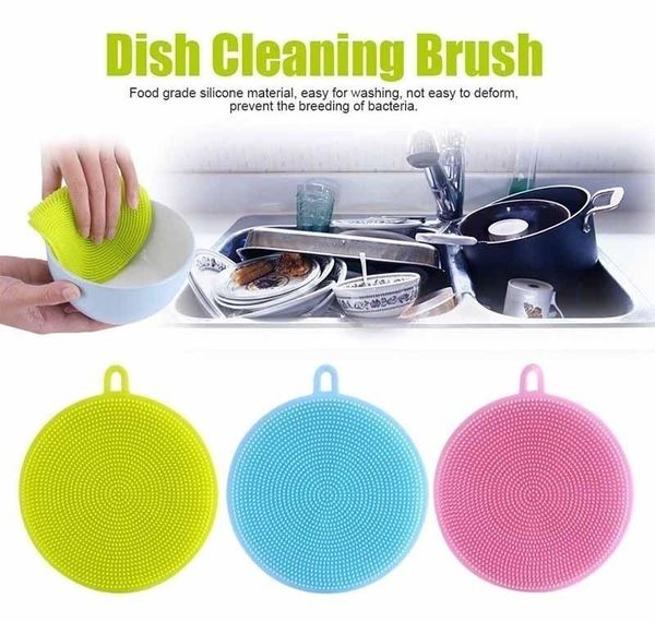 

duster brush pan silicone silicone fruit brush scouring bowl cloth pad wash cleaning round dish reusable kitchen dishcloth washing pot kjwx