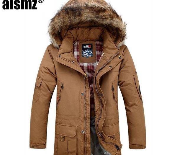 

aismz men's thick warm winter soft coats male down jacket fine medium-long multi-pocket duck coat jackets men parkas, Black