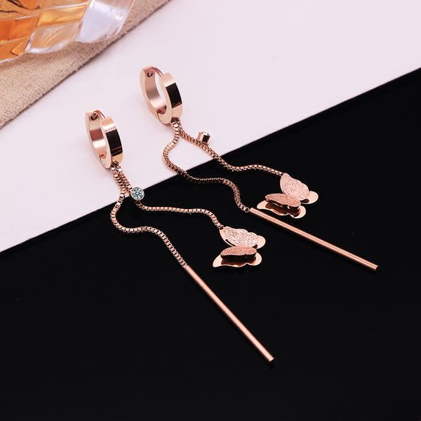 

korea fashion new fine rose gold cz sweet butterfly long drop dangle tassel earrings women gift never be worn, Silver