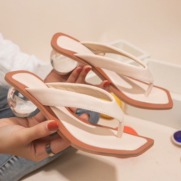 

size 35-43 clear crystal round ball heels slippers women summer beach peep toe slides shoes woman flip flops sandals, Black