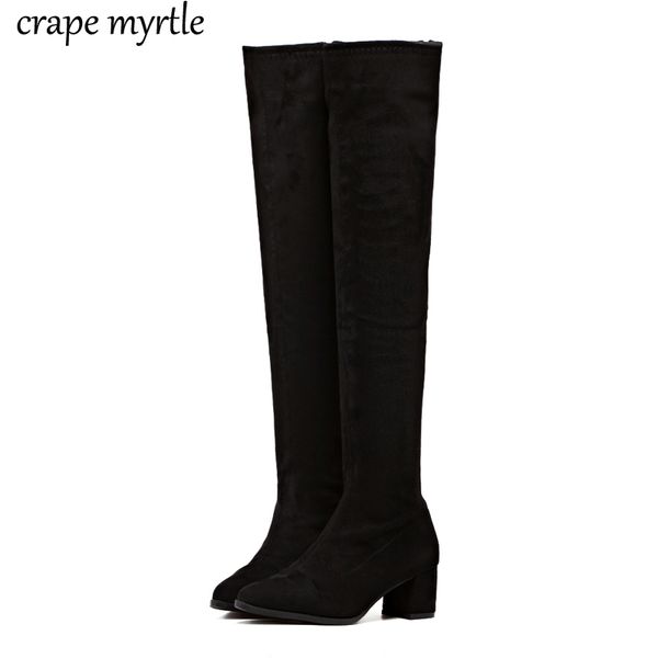 

women boots 2020 long autumn women winter boots platform pumps over knee womens high heels fur snow shoes yma955, Black