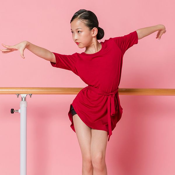 

children's professional latin dance practice dress girl loose short-sleeved dresses for samba dance competition clothes dwy4269, Black;red