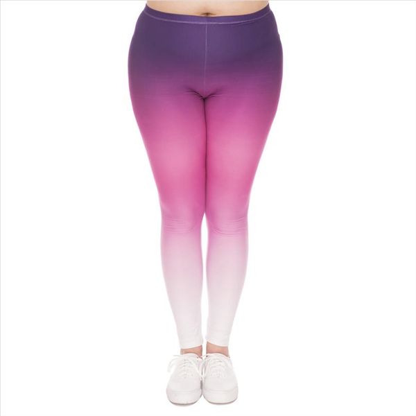 

fashion large size leggings gradient color printed high waist leggins plus size trousers stretch pants for plump women, Black