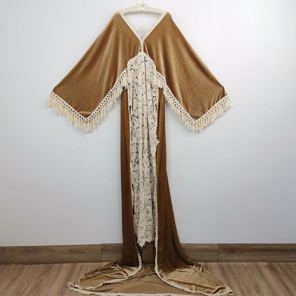 

don&judy maternity dresses v-neck pregnant women velvet maxi gown dress pregnancy split on both sides dress for p shoot, White