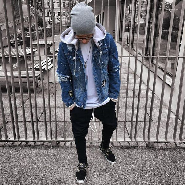 

spring denim jackets ripped holes hiphop street casual jacket coats mens fashion new, Black;brown