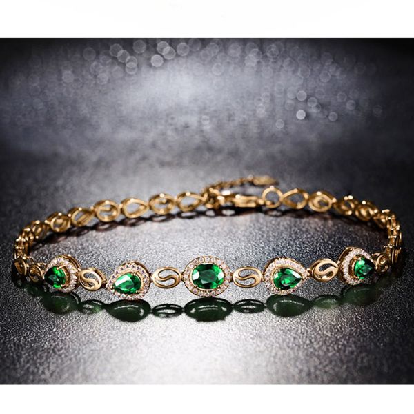 

корейский стиль элегантной простого браслета ювелирных изделий изумруд браслет моделирование зеленый кристалл полного бриллиантовый браслет, Golden;silver