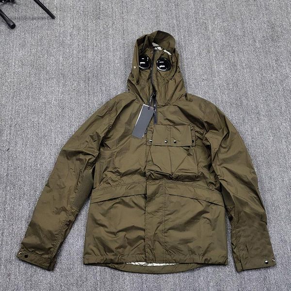 

stone pirates island 19ss men's thin multifunctional jacket with goggles and multi pocket functional style coat, Black;brown