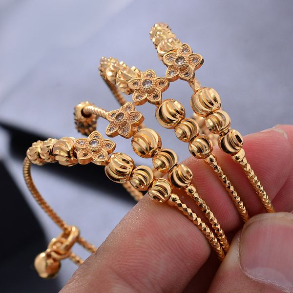 

wando 4pcs/lot adjustable gold color baby bangles &bracelets birthday jewelry gift for girls boy kids flower jewelry, Black