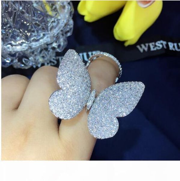 

fashion flying butterfly ring mirco pave 299pcs diamond 925 sterling silver party wedding band ring for women men jewelry, Slivery;golden