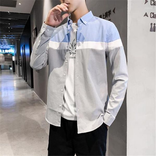 

casual mens designer shirts teenagers long sleeev solid color patchwork loose shirts fashion autumn mens, White;black