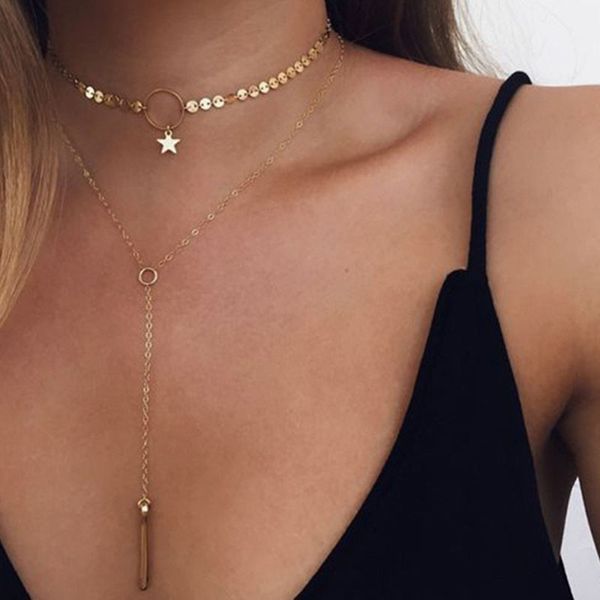 

long tassel necklace chain women necklaces jewelry multilayer star yellow gold color trendy trendy girl collares, Silver