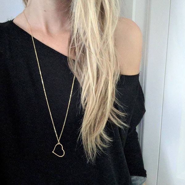 

heart necklaces chain long necklace jewelry girls women yellow gold color vintage trendy choker classic collares, Silver