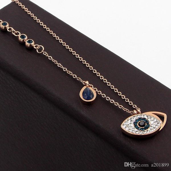 

fashion devil's eye titanium steel rose gold necklace suitable for women's crystal necklace jewelry, Silver