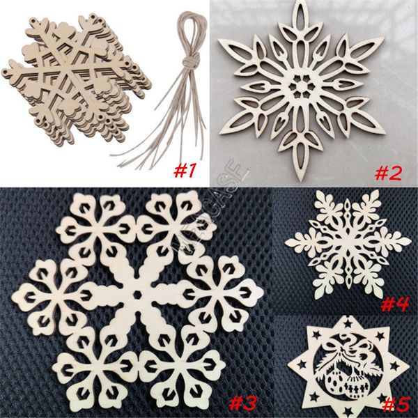 

2020 chirstmas wooden snowflake bag pendant creative pierced snowflake shape xmas wall door decoration festival gifts 10pcs/set sale d83106, Red;brown