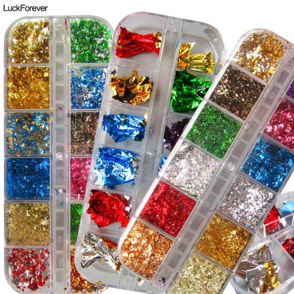 

3d glitter gold silver foil leaf paper nail art decoration irregular aluminum nail foil sequins flakes fingernail tips design, Silver;gold