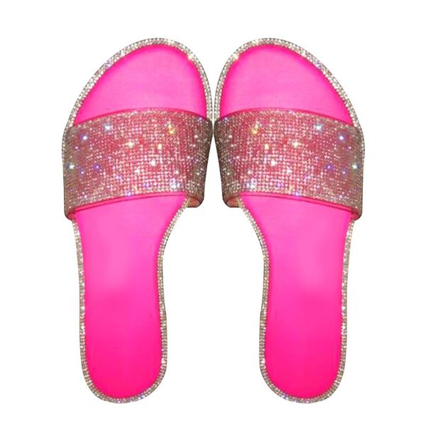 

open toe shiny roman fashion women diamond slipper shoes non slip travel flip flop flat bottom summer beach casual eva, Black