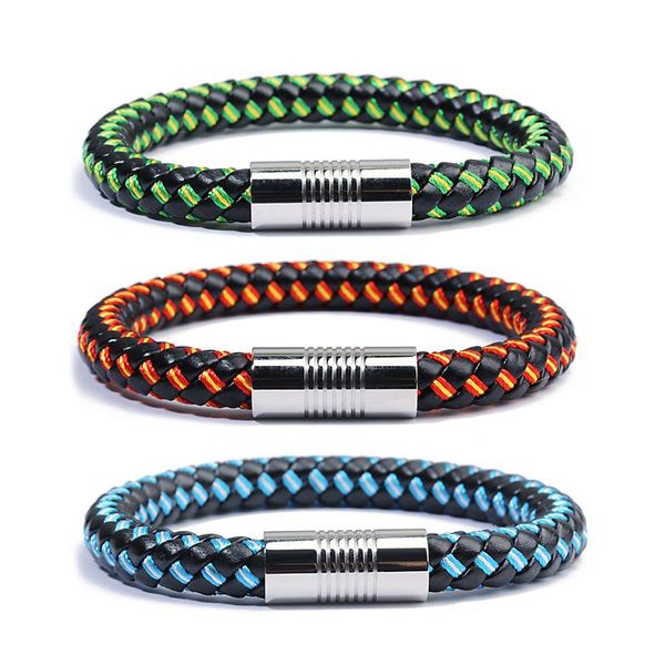 

country spain/russia flag rope leather bracelet colorful magnet bracelets&bangles pulseras stainless steelrope leather, Red;blue
