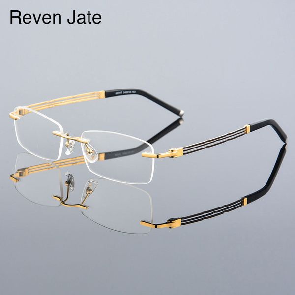 

reven jate 603 rimless men eyeglasses frame optical prescription glasses for man eyewear fashion rimless spectacles, Black