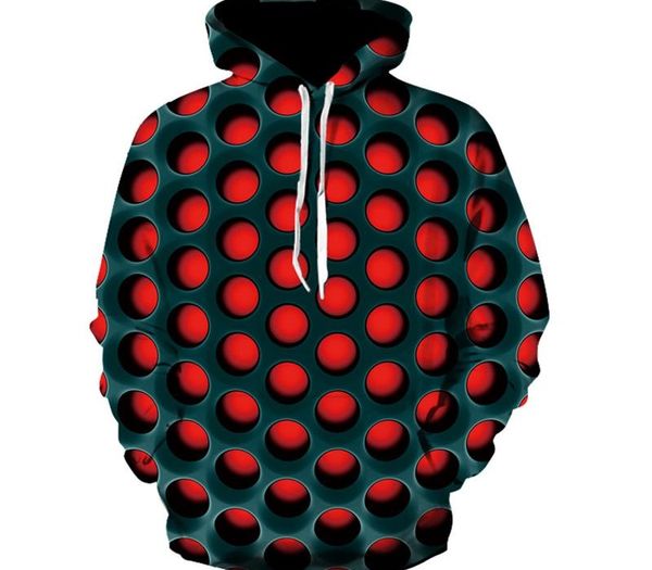 

honeycomb printed men 3d sweatshirt red polka autumn and winter loose fit hoodies streetwear leisure hoody man 2020 clothes, Black