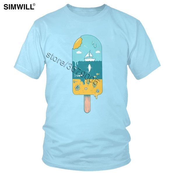 

cool ice lolly t shirt men fashion casual cotton t-shirt short sleeve o neck melted landscape tee sky blue summer oversized