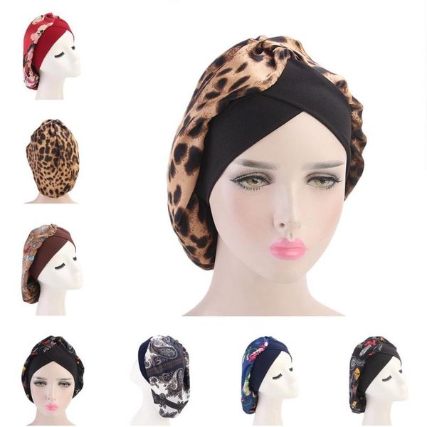 

women floral printed turban slouch hat muslim bonnet chemo cancer cap bandanas pile cap islamic hair loss wrap arab fashion, Blue;gray