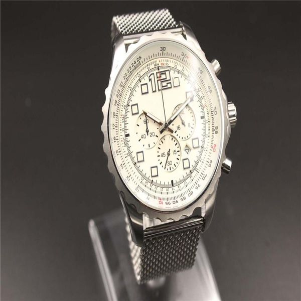 

2020 Hot Sale 1884 Quartz-watch Men White Big Dial Fluted Case Silver Skeleton Silver Stinless Band Stopwatch Digital Watch