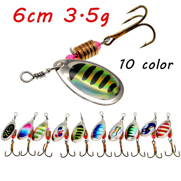 

1pc spinner metal baits & lures 10 color mixed 6cm 3.5g 6# fishing hooks pesca fishing tackle accessories bl_39