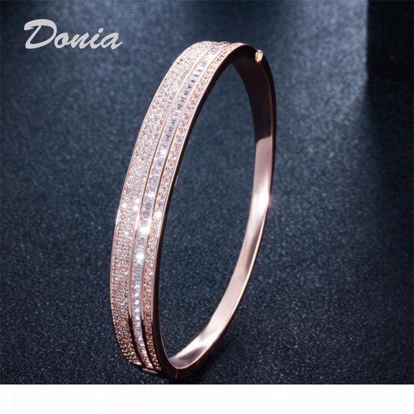 

donia jewelry two color electroplating exaggerated micro inlay zircon adjustable bracelet personality geometric pattern party birthday gift, Black