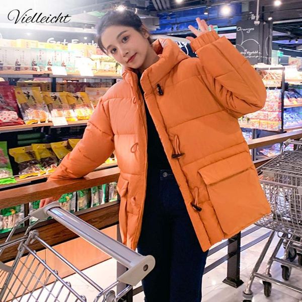 

vielleicht winter coat women 2020 new fashion winter jacket women cotton padded parka outwear hooded horn buttons female jacket, Black