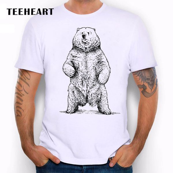 

2019 male selling big brown bear standing black and white figure funny joke men t shirt tee summer tee shirt