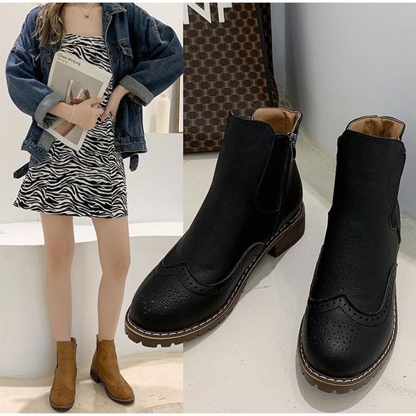 

boots chunky heels sewing footwear comfort shoe drop women ankle ladies shoes autumn pumps zipper pu leather fashion, Black