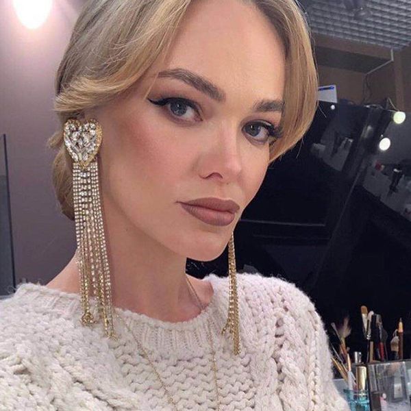 

dangle & chandelier jouval crystal tassel extra long earrings for women heart drop earring luxury statement hanging eardrop fashion jewelry, Silver