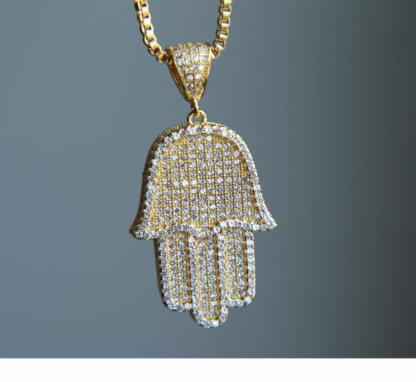

2017 hip hop bling box chain 24" women men couple gold silver color iced out hamsa hand pendant necklace with cz j190517