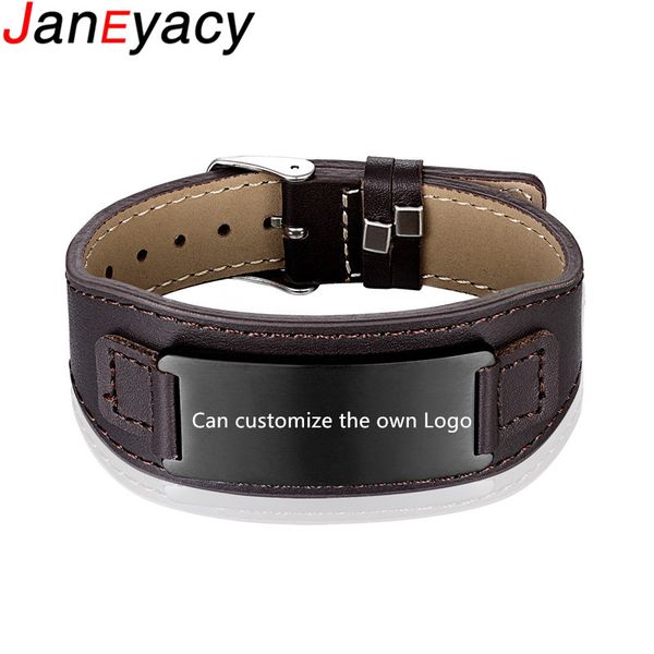 

link, chain janeyacy 2021 fashion male jewelry leather bracelet handmade black stainless steel buckle men wrist band gifts pulsera