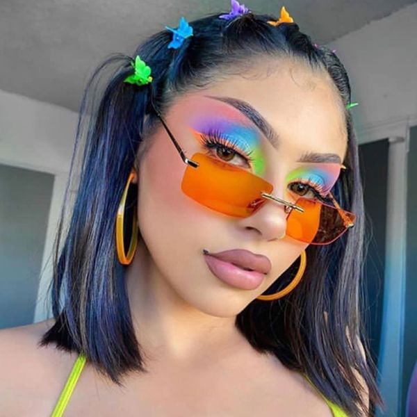 

rectangle rimless sunglasses women brand designer glasses men retro steampunk sunglasses eyewear vintage small frames eyeglasses, White;black