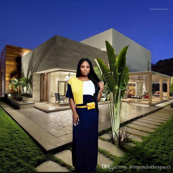 

maxi dress women crew neck short sleeve dresses ladies holidays long dress summer female panelled, Black;gray